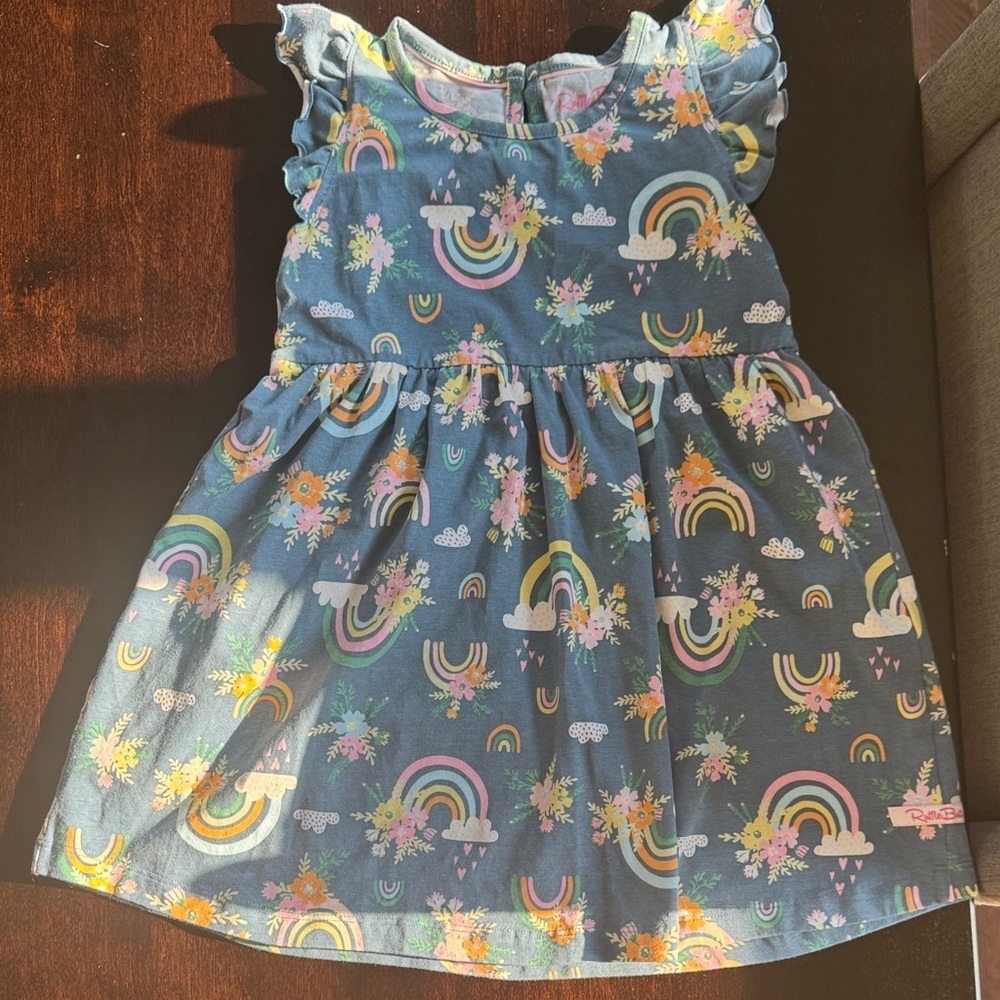 Ruffle Butts Floral Rainbow Dress - Blue